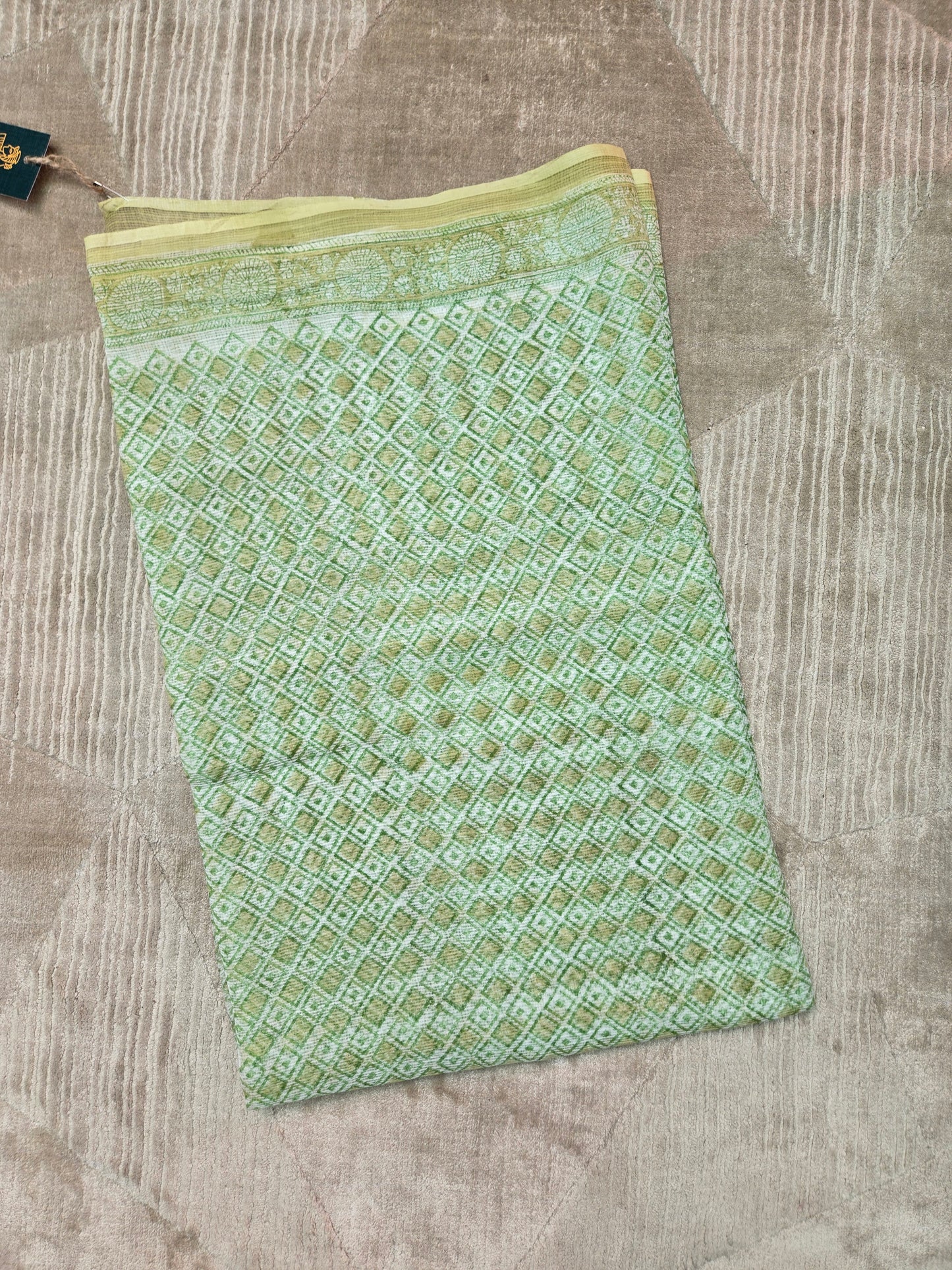 GREEN HANDBLOCK KOTA DORIYA SAREE