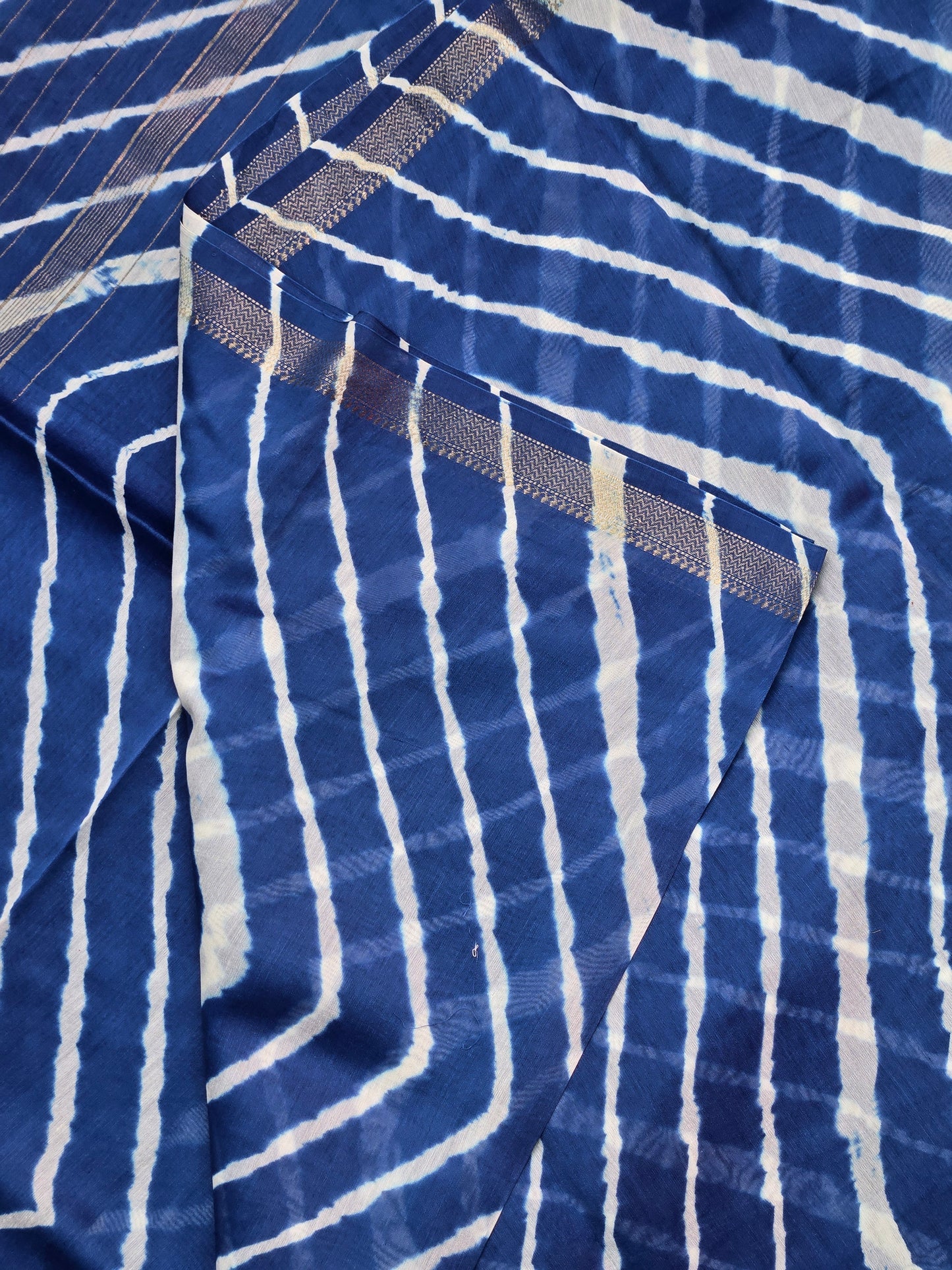 BLUE TIE AND DYE LEHARIYA SILK COTTON SAREE