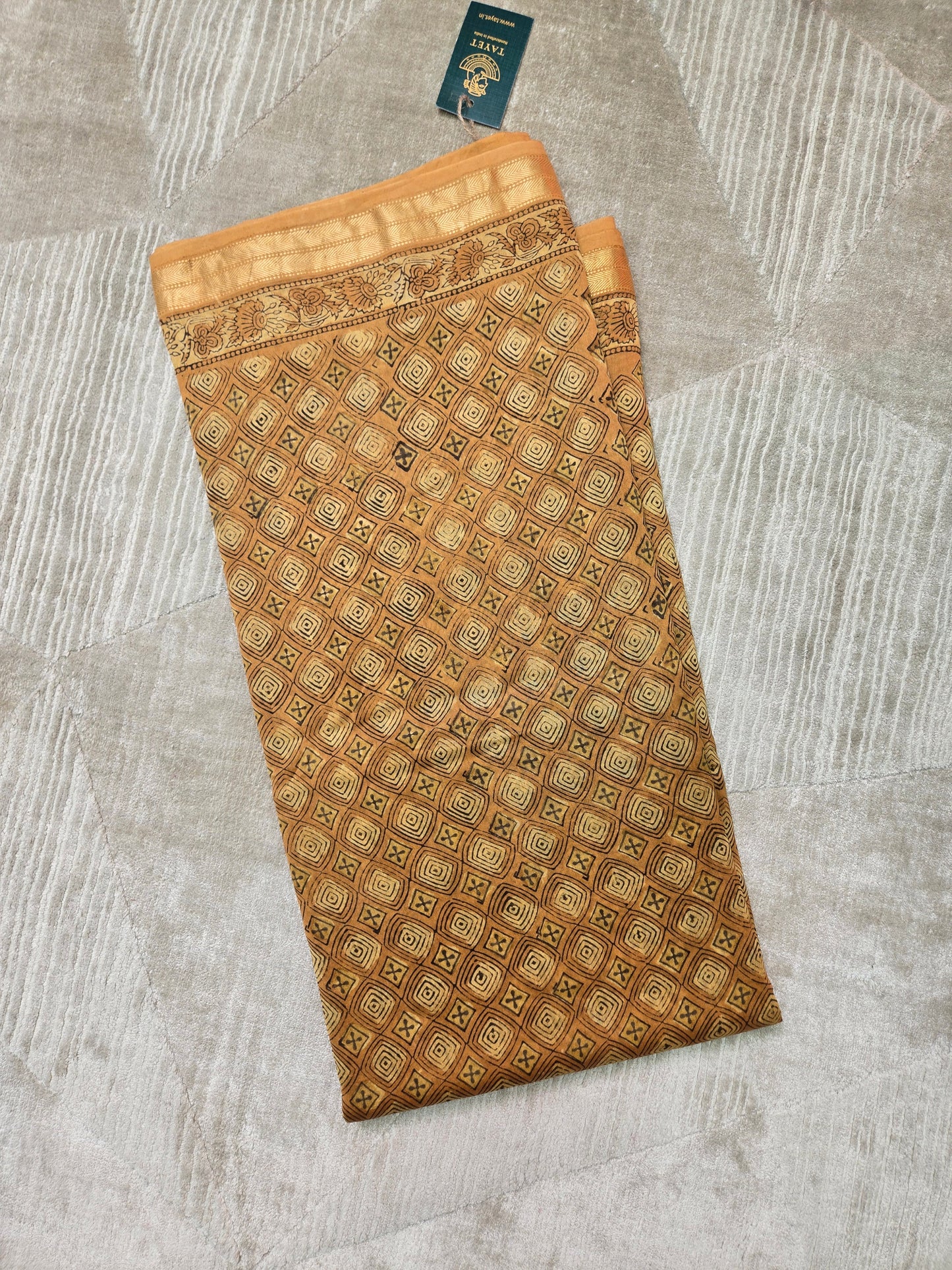 YELLOW SILK COTTON HANDBLOCK SAREE