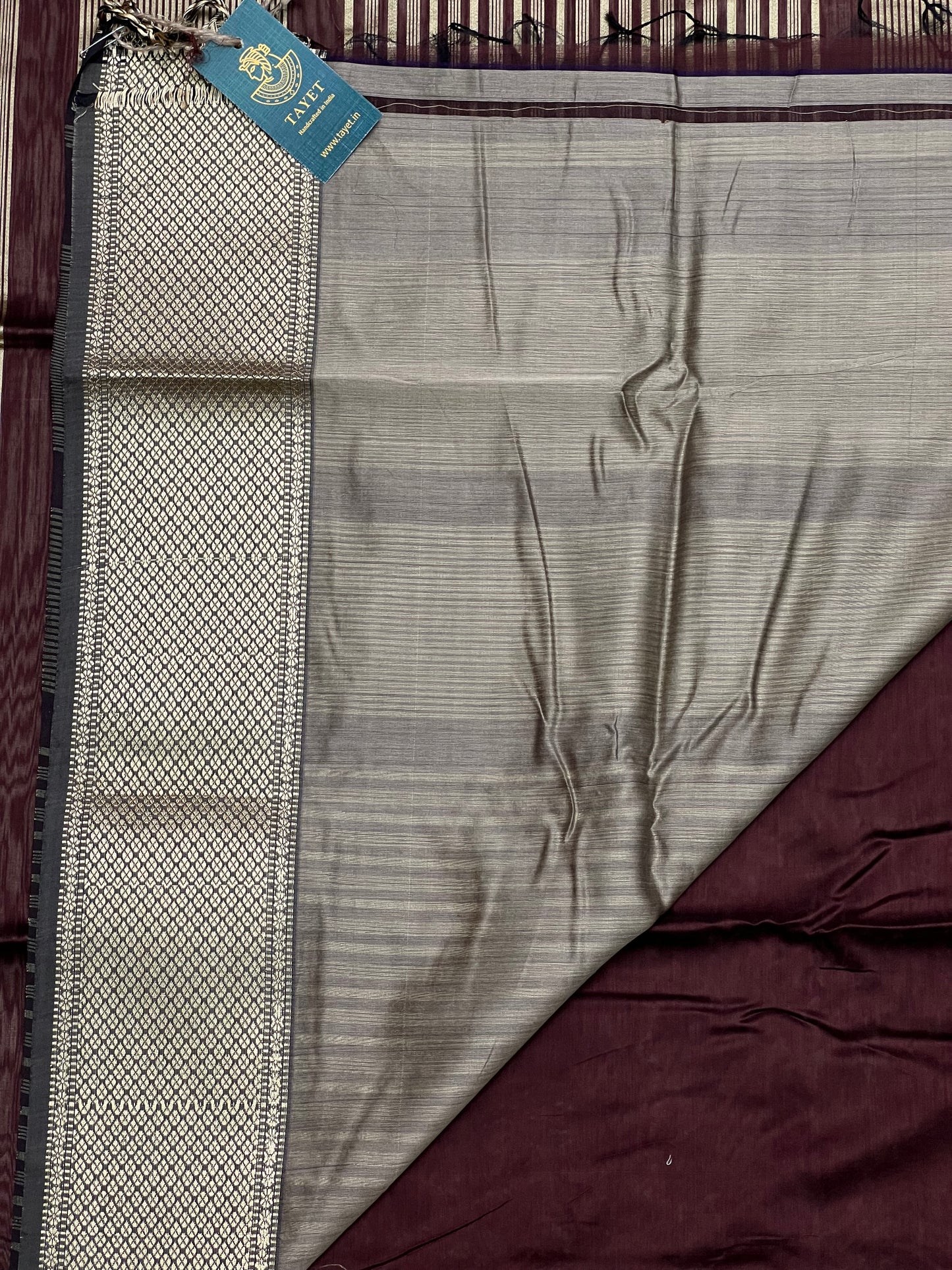 Brown Silk Cotton Maheshwari Saree