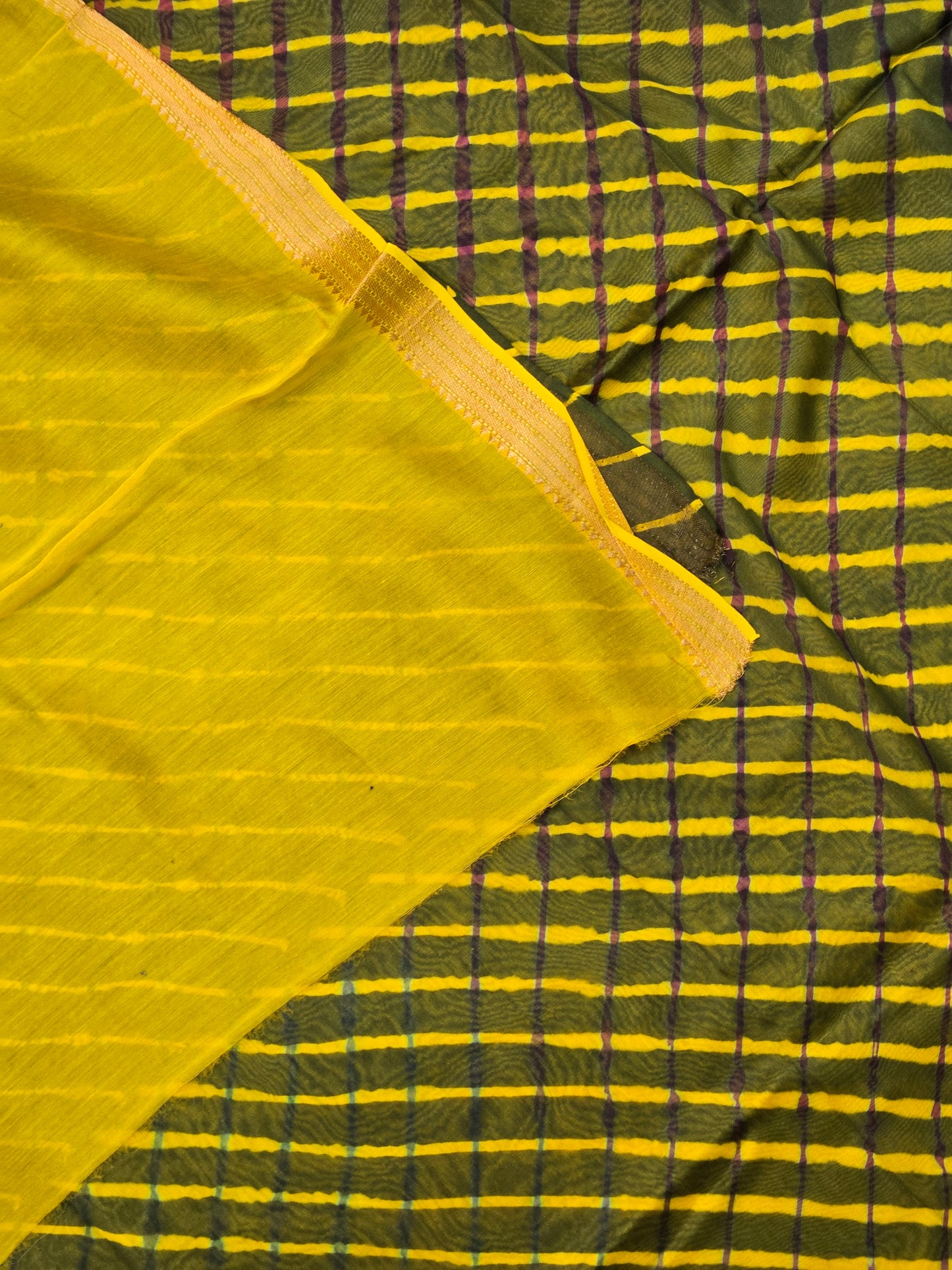 GREEN TIE-DYE LEHARIYA SILK COTTON SAREE