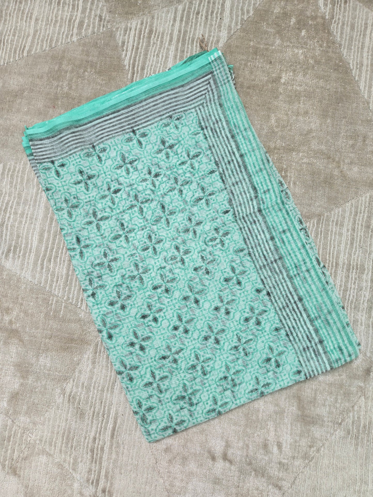 TURQUOISE HANDBLOCK KOTA DORIYA SAREE