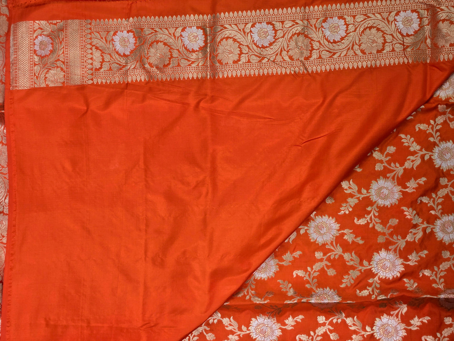 Orange Banarasi Handloom Silk Saree