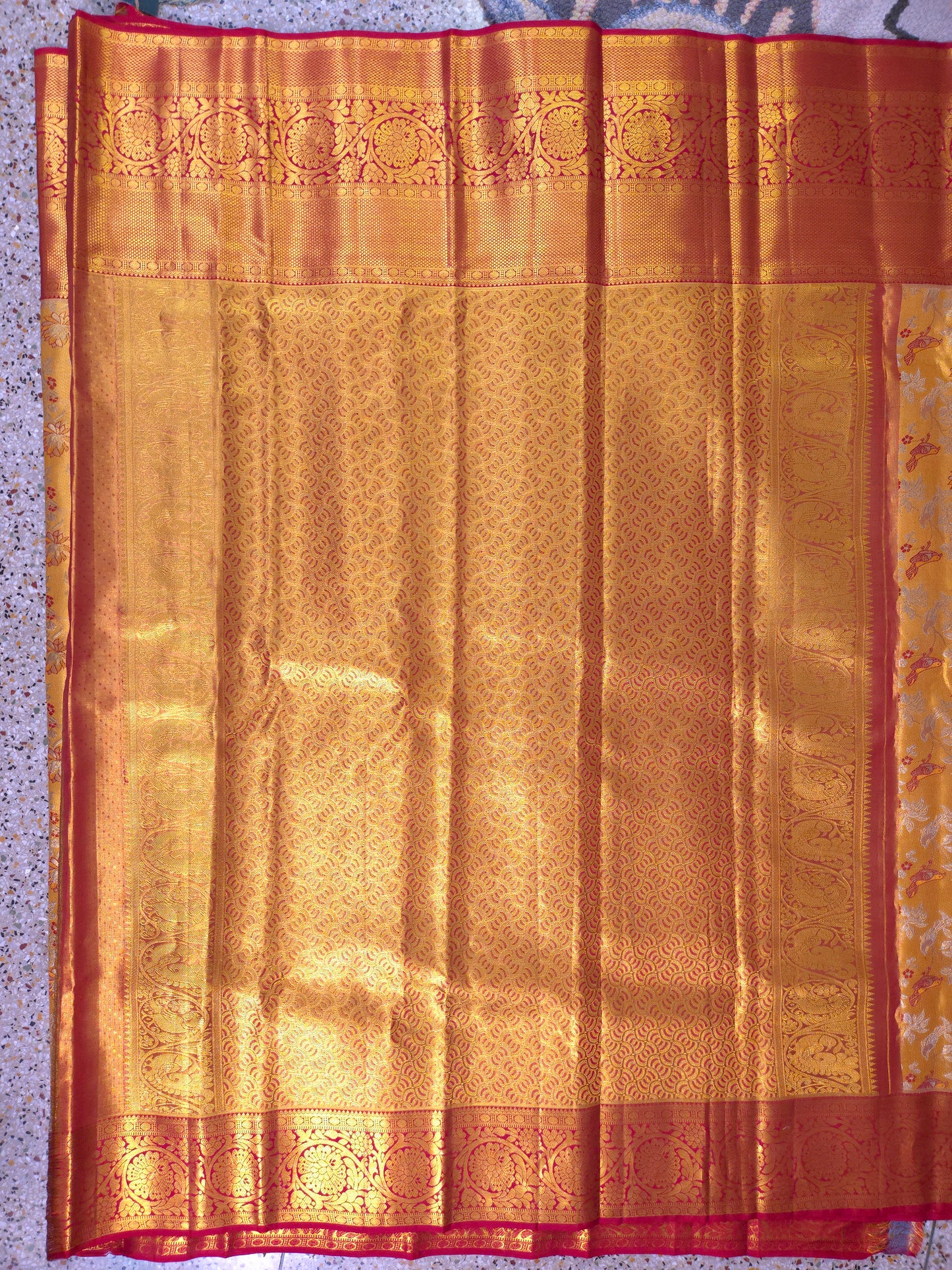 Golden Yellow Pure Tissue Kanjivaram Saree