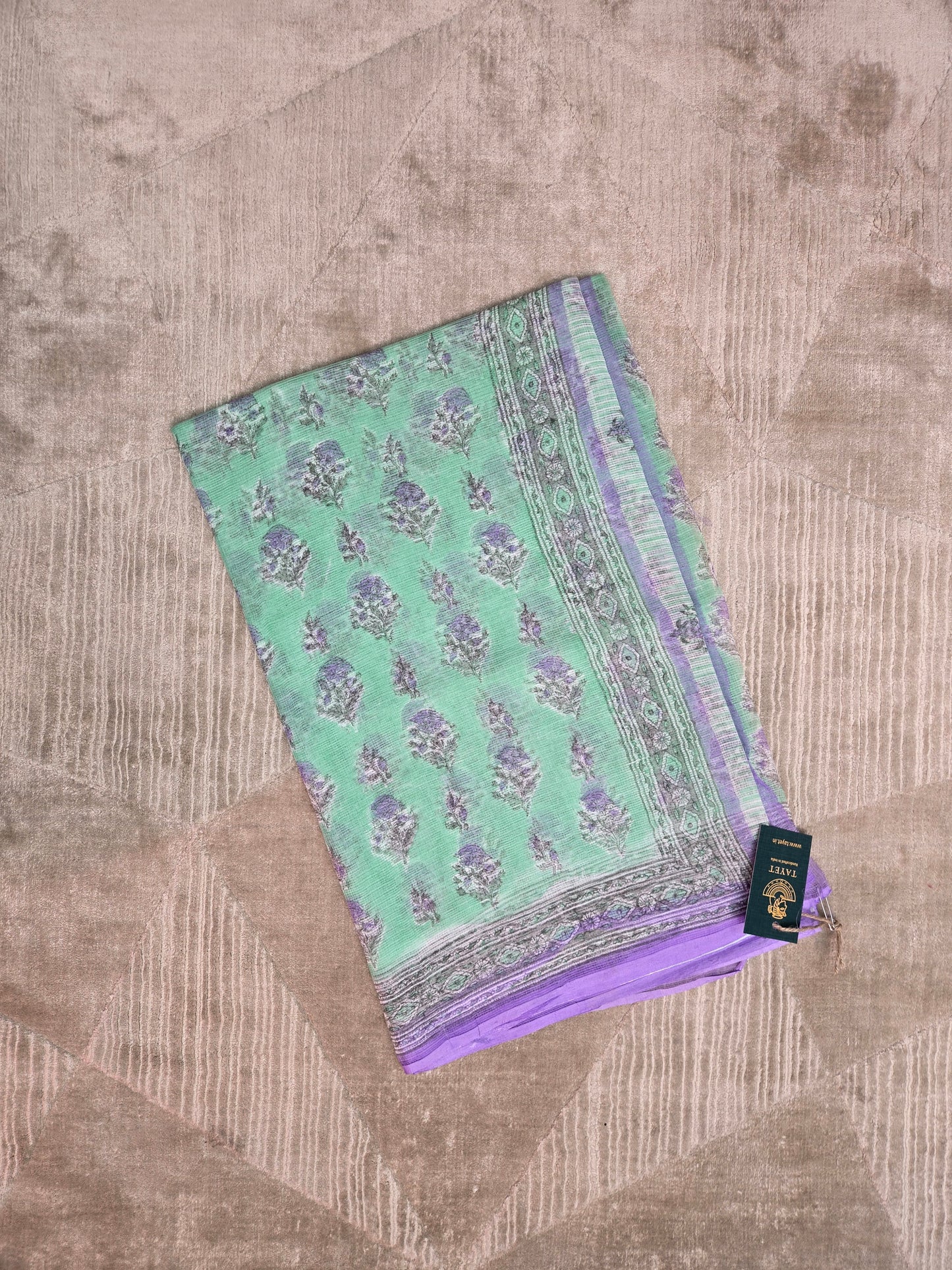 GREEN LILAC HANDBLOCK KOTA DORIYA SAREE