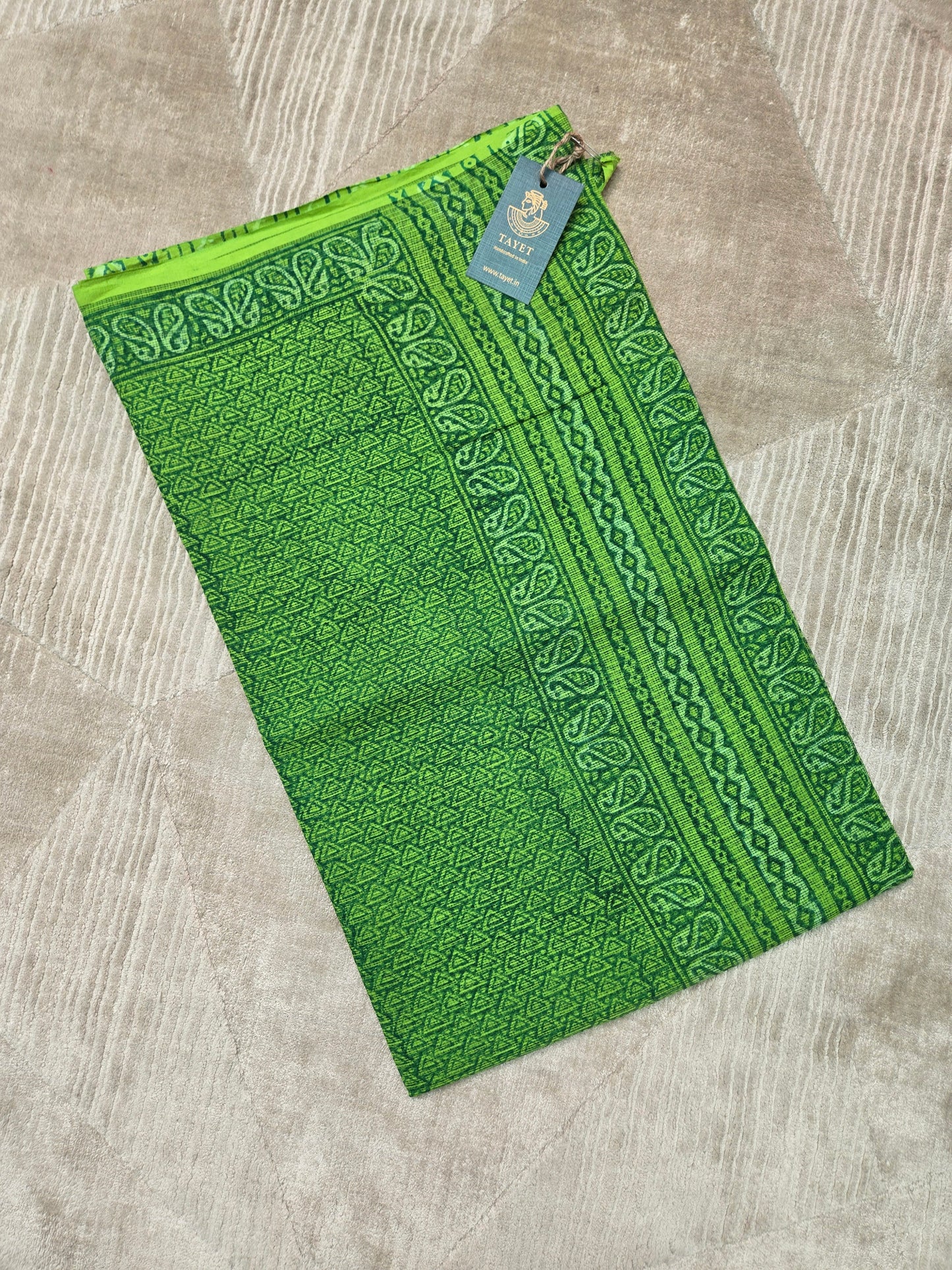 GREEN HANDBLOCK KOTA DORIYA SAREE