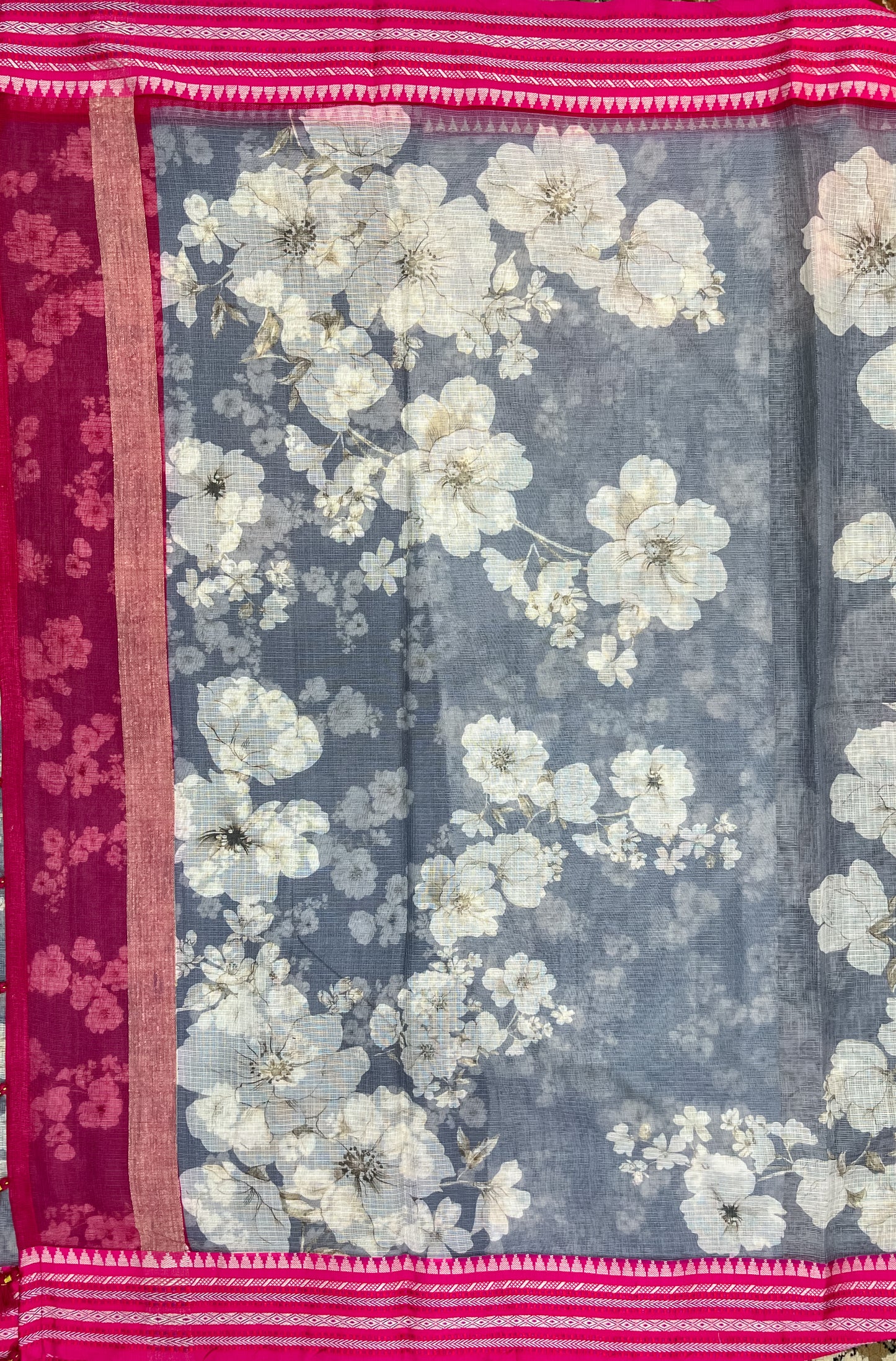 Grey Printed Silk Cotton Kota Saree