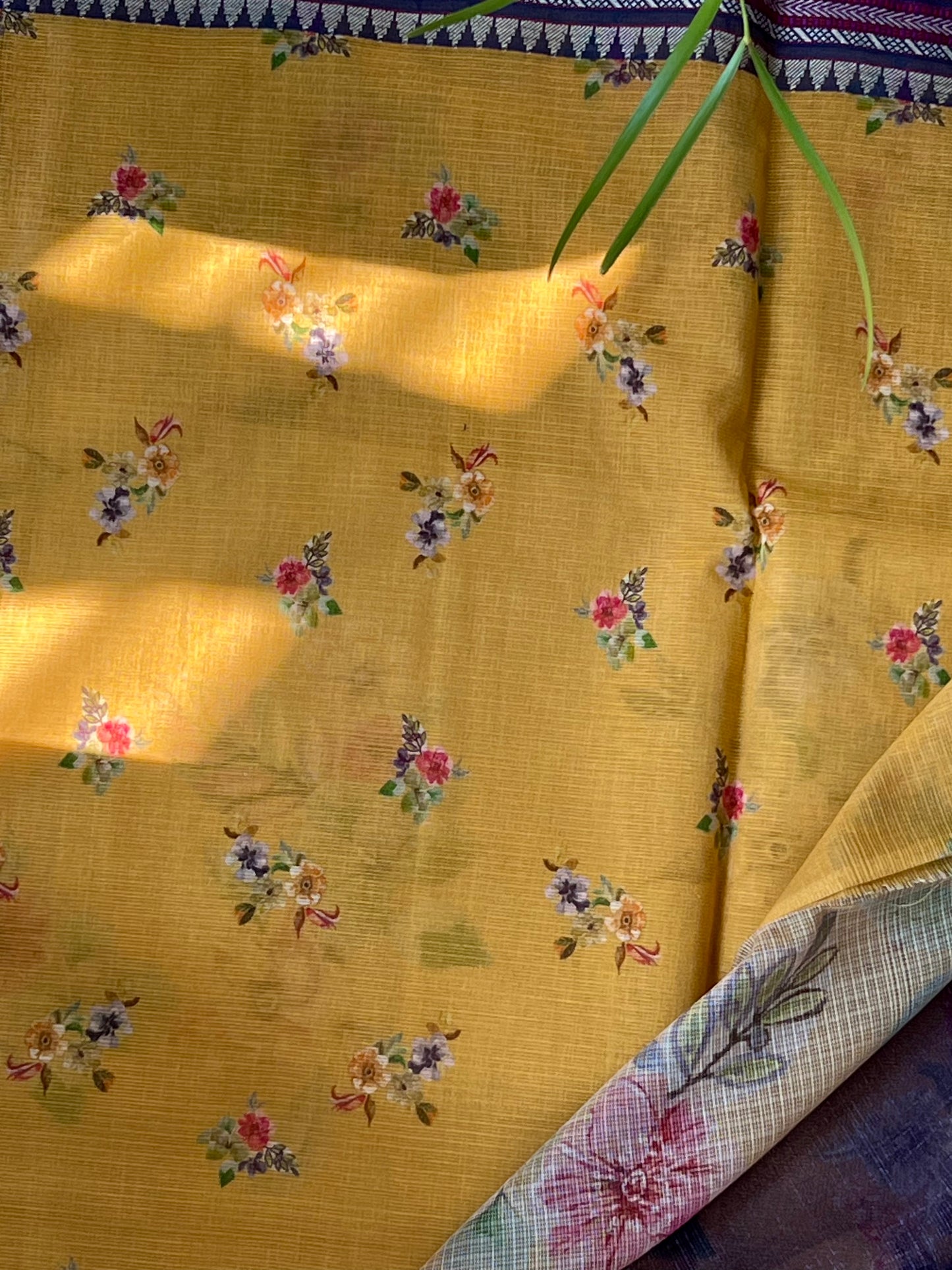 Yellow Printed Silk Cotton Kota saree