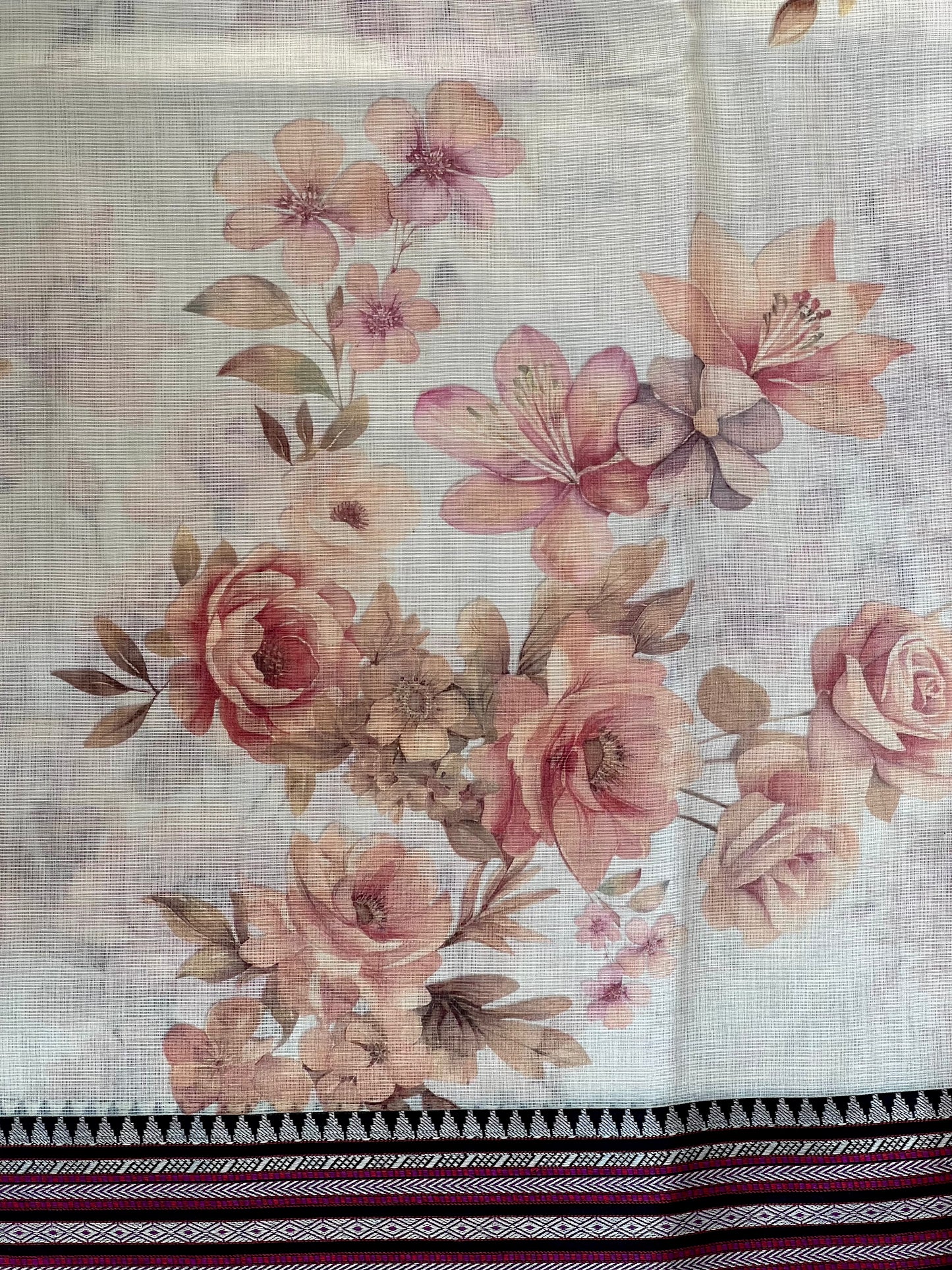 White Printed Silk Cotton Saree