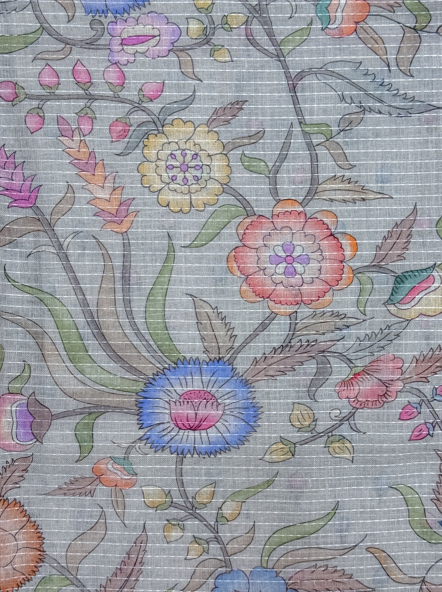 Grey Printed Linen Saree