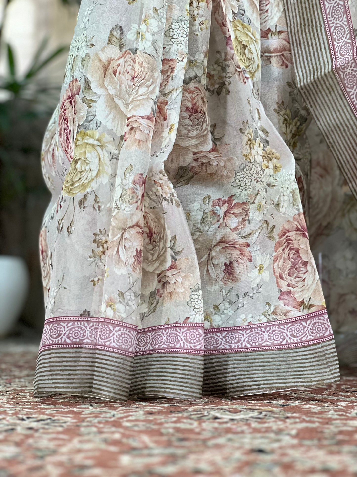 Olive Printed Organza Silk Saree