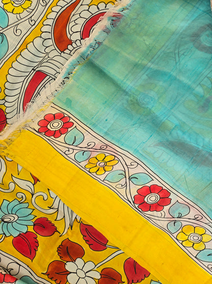 Yellow Painted Mulberry Silk Saree