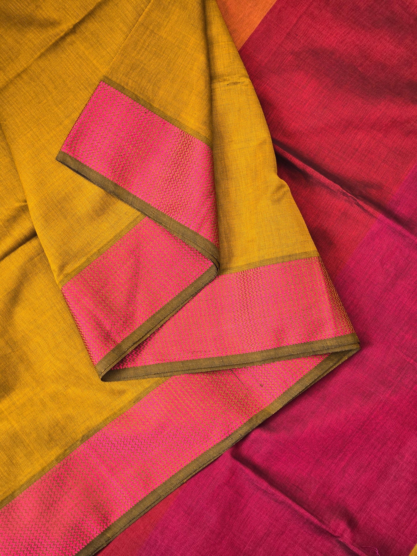 Mustard Green Maheshwari Silk Cotton Saree