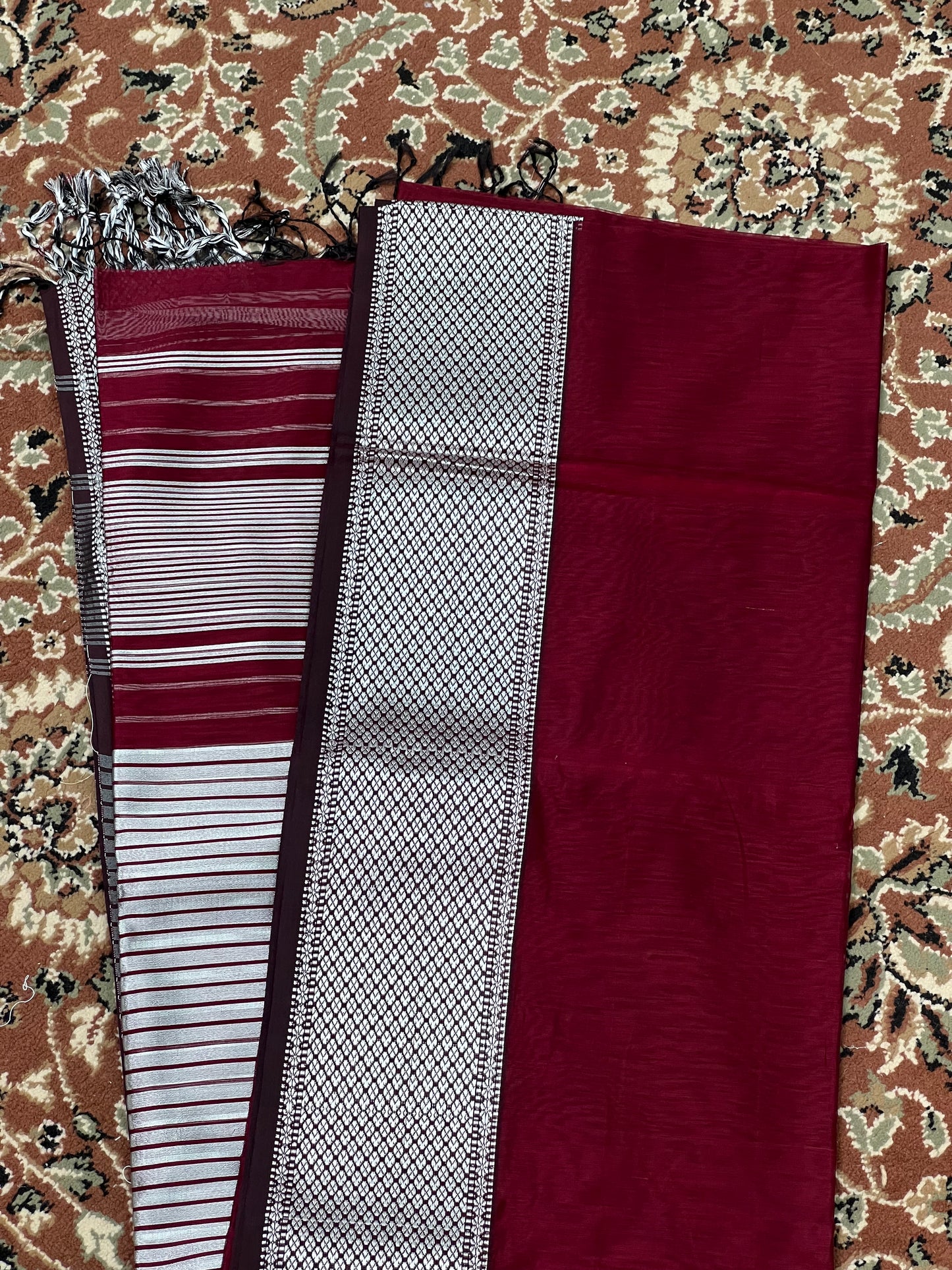 Maroon Silk Cotton Maheshwari Saree