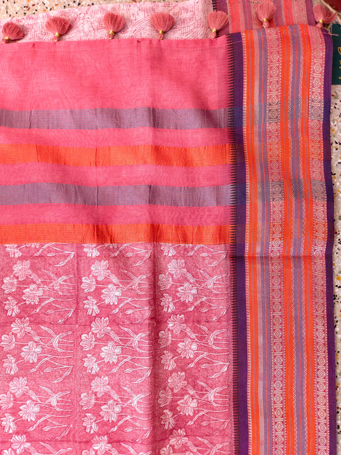 Orange Printed Silk Cotton Saree