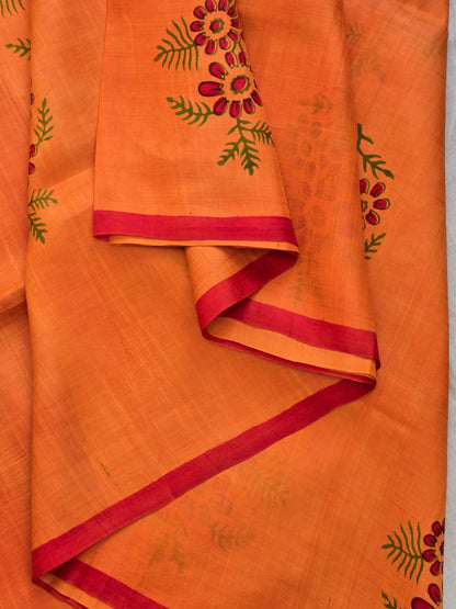 Orange Pure Silk Printed Saree