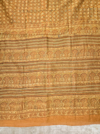 YELLOW SILK COTTON HANDBLOCK SAREE