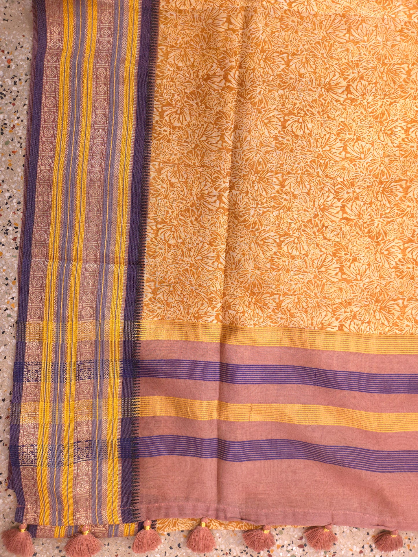 Mustard Printed Silk Cotton Saree 3