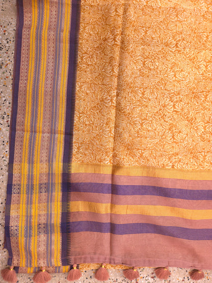 Mustard Printed Silk Cotton Saree 3