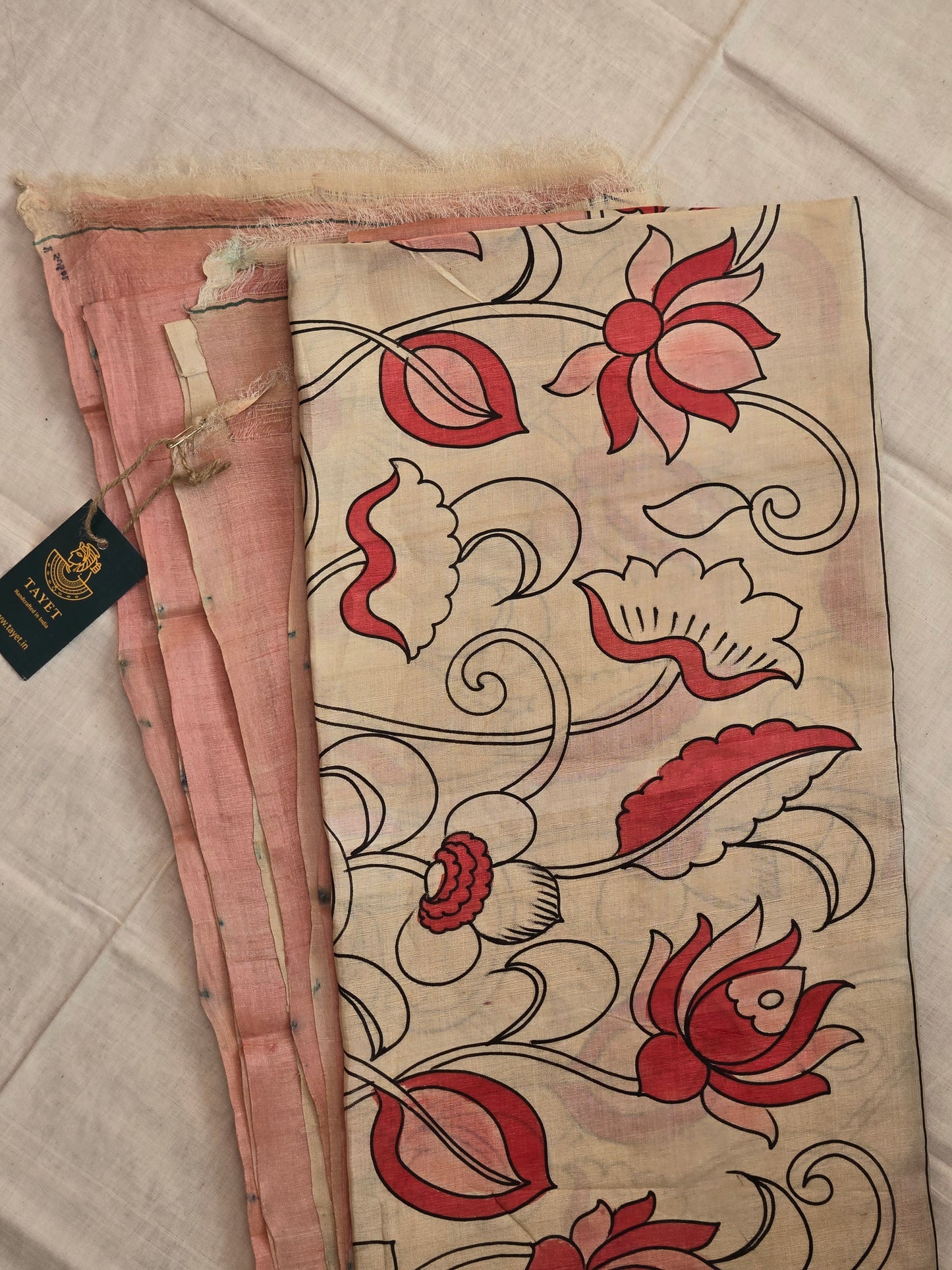 Beige Pink Silk Kalamkari Saree