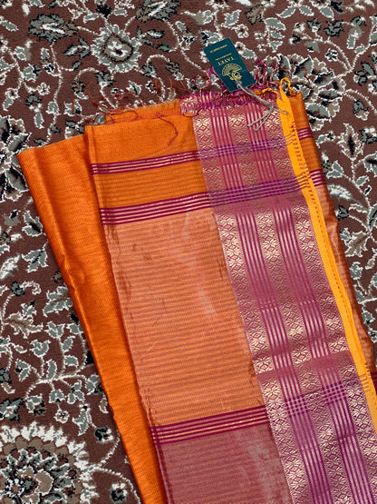 Orange Silk Cotton Maheshwari Saree