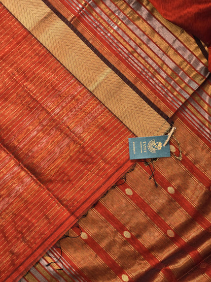 Rust Orange Maheshwari Silk Cotton Saree