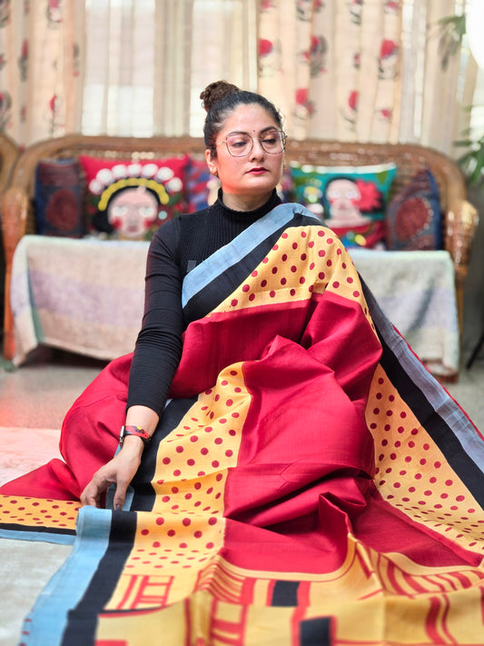 Red Printed Pure Silk Saree