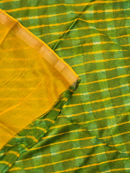 GREEN LEHARIYA TIE-DYE SILK COTTON SAREE