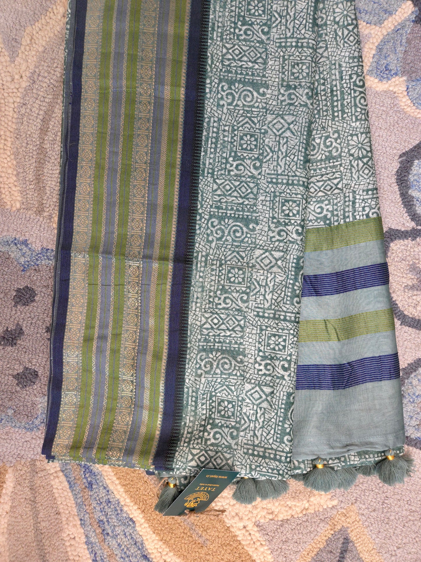 Green Printed Silk Cotton Saree 1