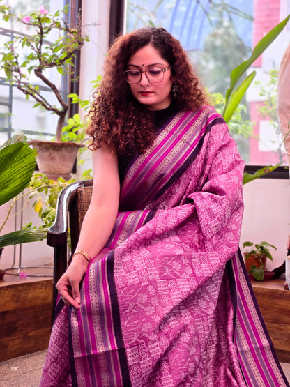 Magenta Pink Printed Silk Cotton Saree