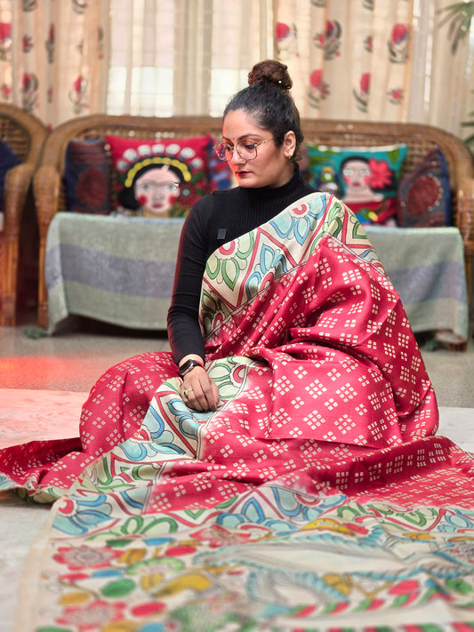 Red Printed Pure Silk Saree