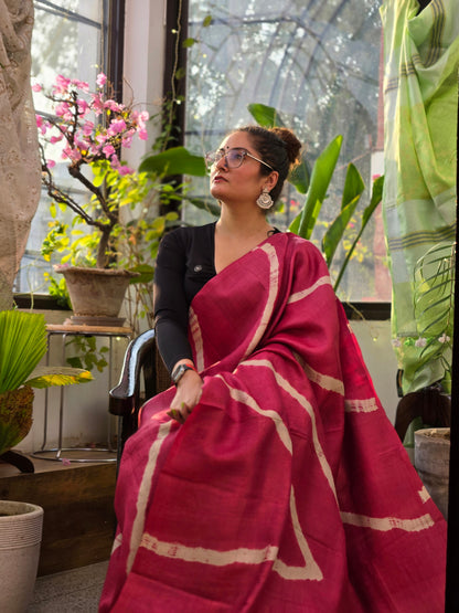 Pink Shibhori Pure Silk Saree