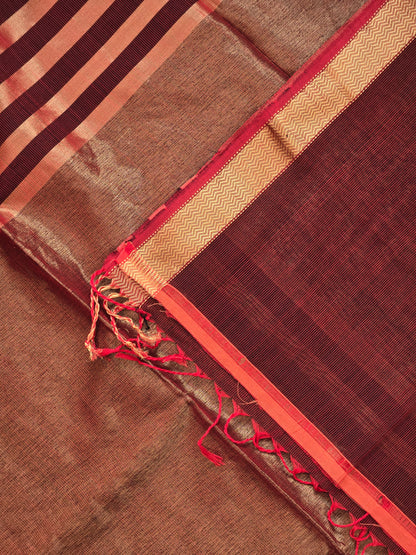 Maroon Maheshwari Silk Cotton Saree