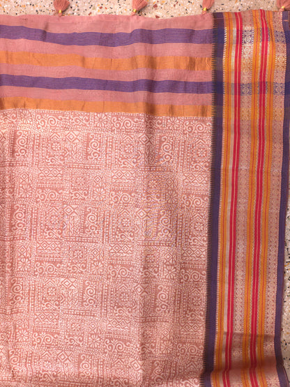 Cinnamon Printed Silk Cotton Saree 2