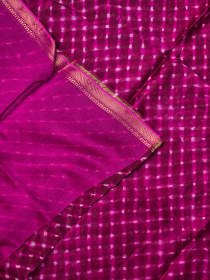 PINK TIE DYE LEHARIYA SILK COTTON SAREE