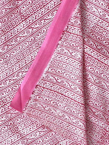 Pink Printed Cotton Saree