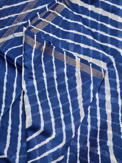 BLUE TIE AND DYE LEHARIYA SILK COTTON SAREE