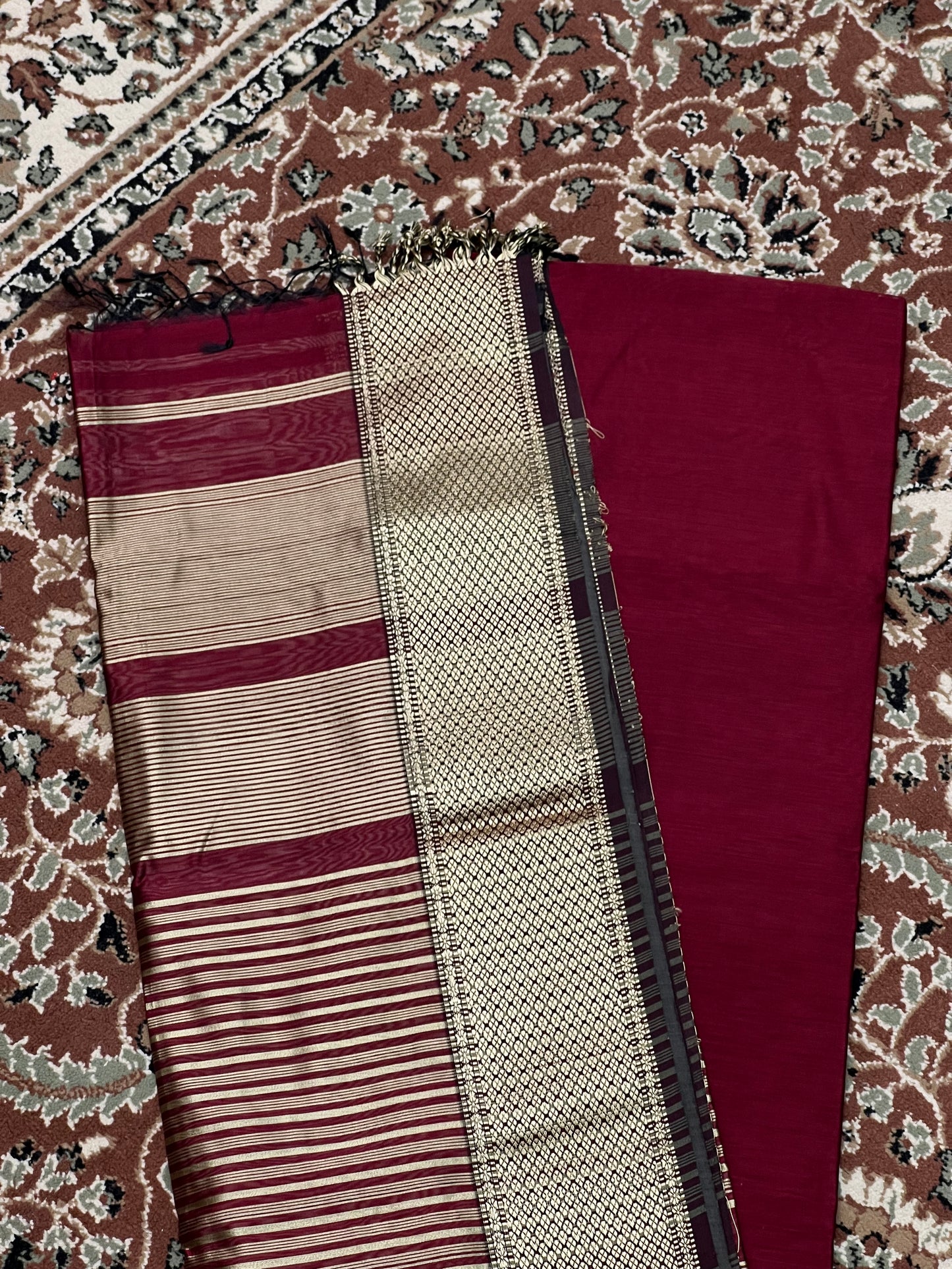 Maroon Silk Cotton Maheshwaari Saree