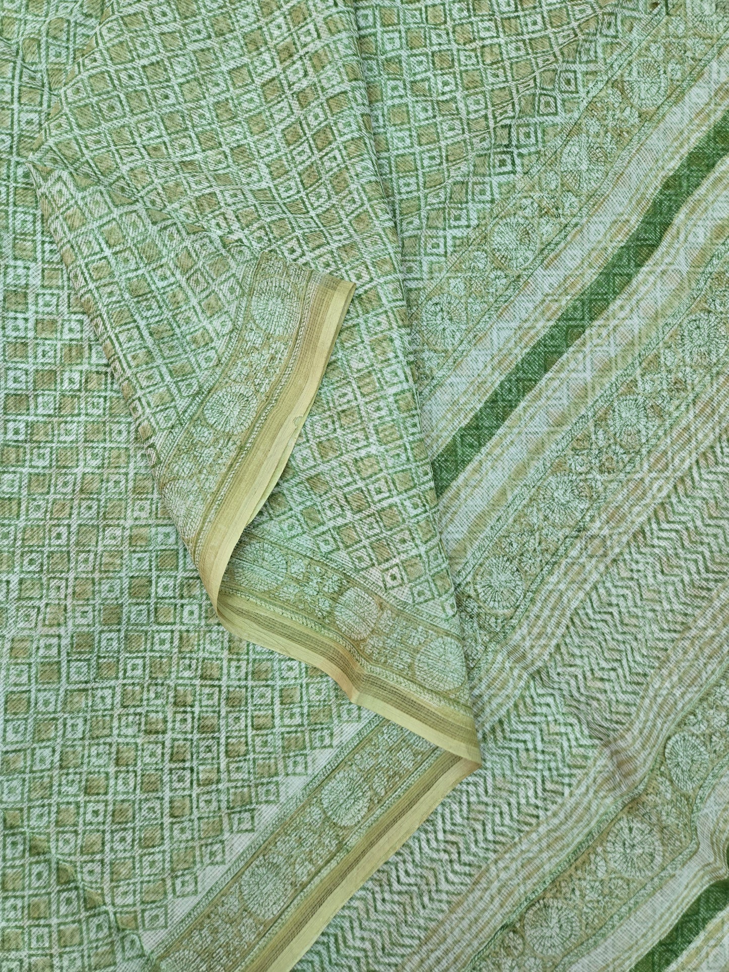 GREEN HANDBLOCK KOTA DORIYA SAREE