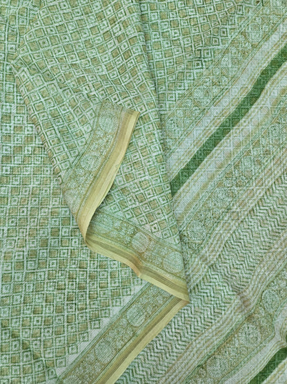 GREEN HANDBLOCK KOTA DORIYA SAREE