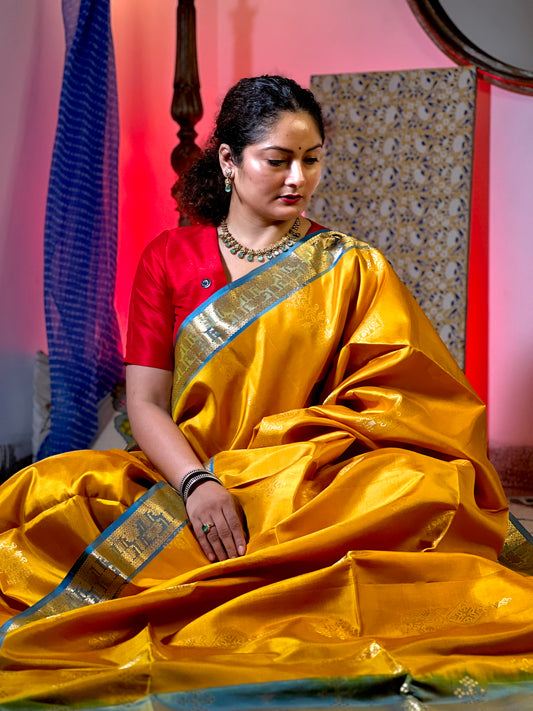 Yellow Pure Soft Silk Saree