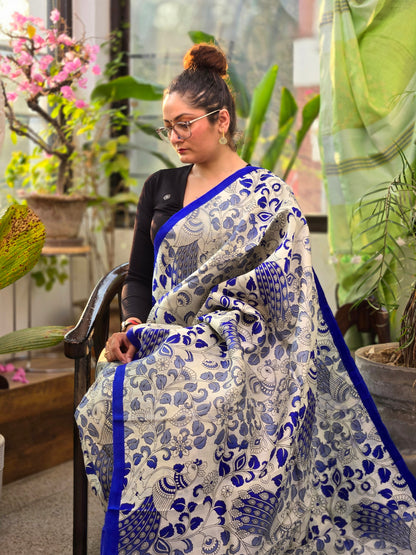 Off White Printed Silk Saree