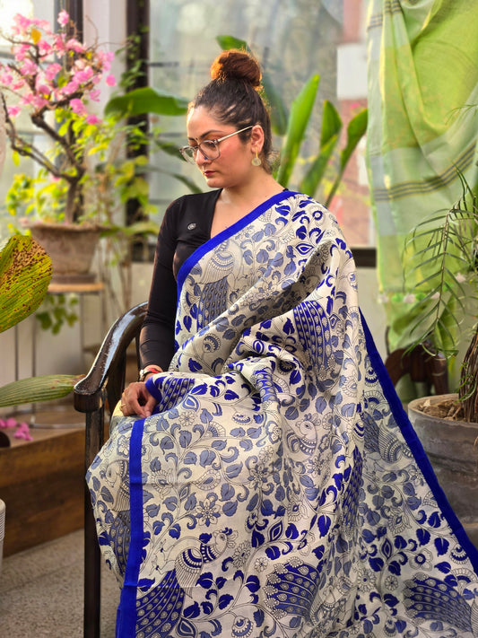 Off White Printed Silk Saree