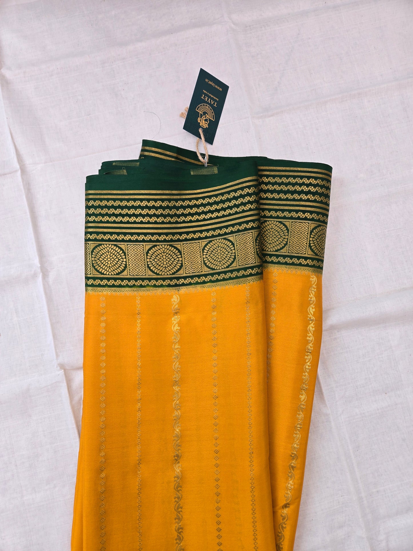 Yellow Green Mysore Crepe Silk saree