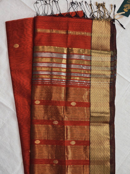 Rust Orange Maheshwari Silk Cotton Saree