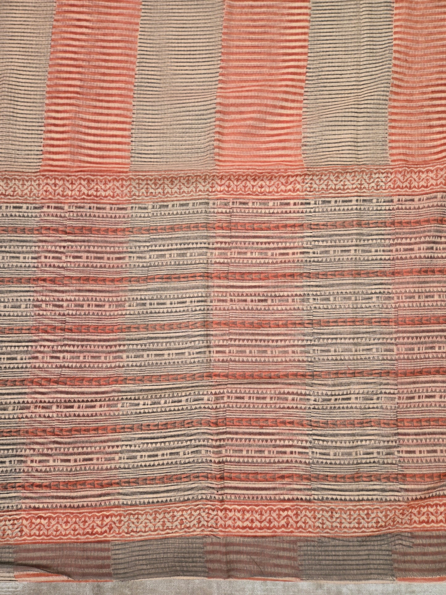 PEACH BEIGE HANDBLOCK KOTA DORIYA SAREE