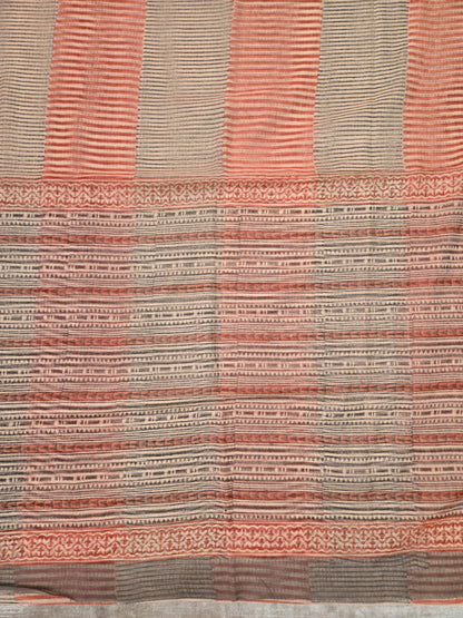 PEACH BEIGE HANDBLOCK KOTA DORIYA SAREE