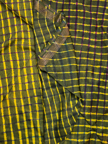 GREEN TIE-DYE LEHARIYA SILK COTTON SAREE