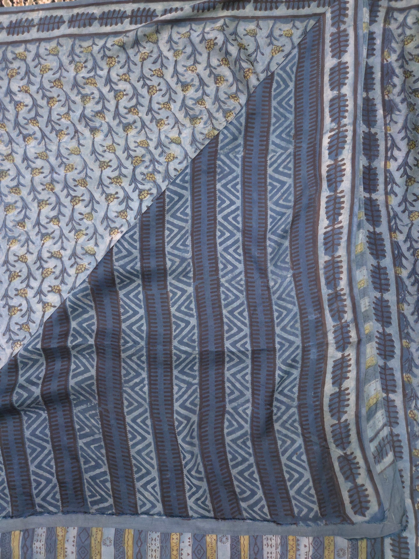 Indigo Handblock Printed Modal Silk Saree