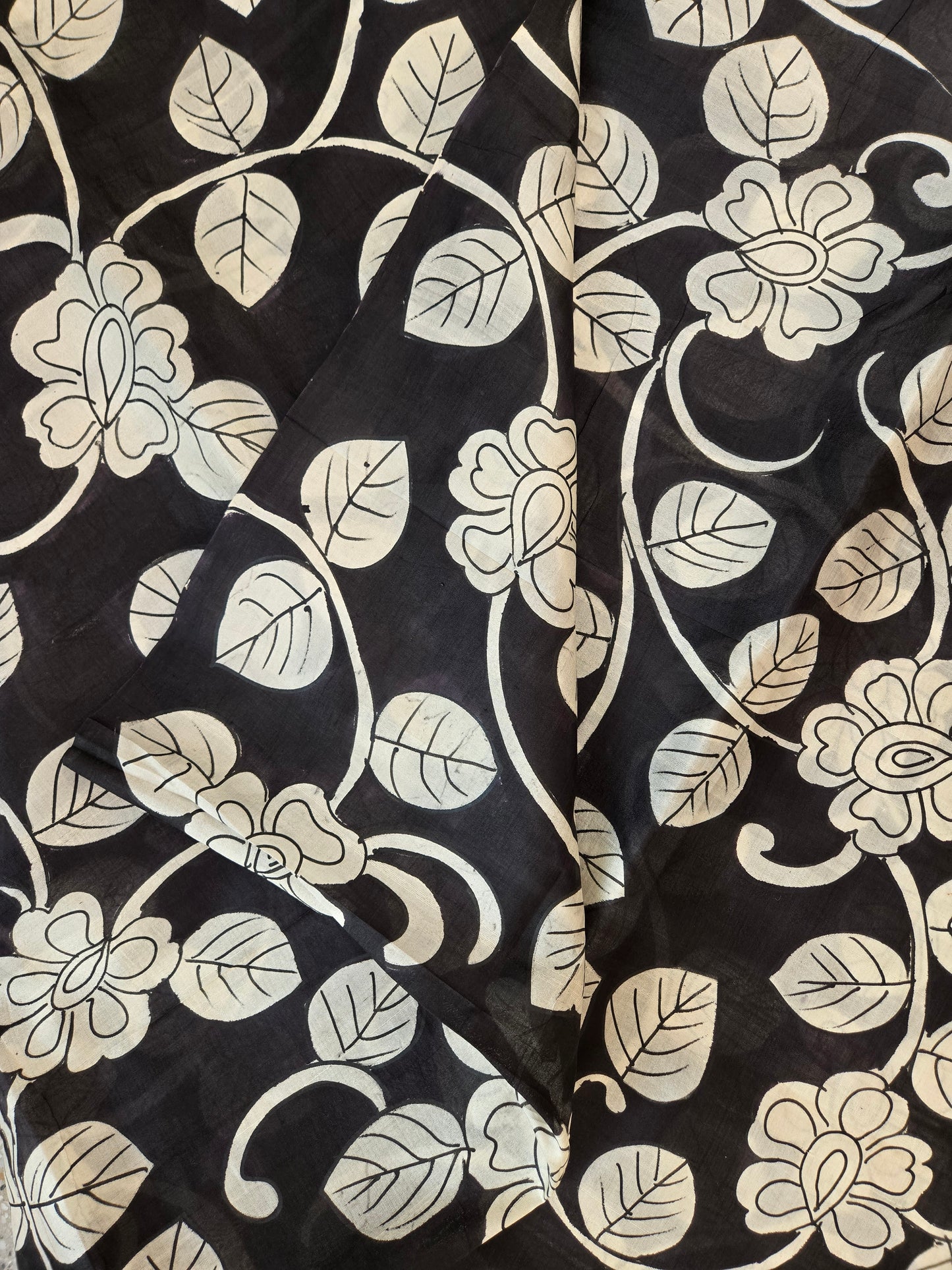 Black Painted Mulberry Silk Saree